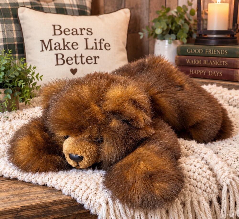 Vintage 1992 MJC Purr-Fection Brown Bear Plush 18” Floppy Lying Down SOFT!